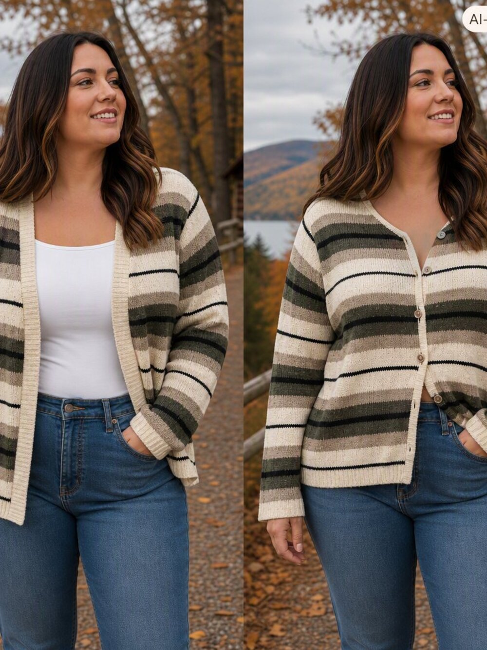 Croft & Barrow XL Striped Knit Button Cardigan – Neutral Beige Brown Cozy Fall